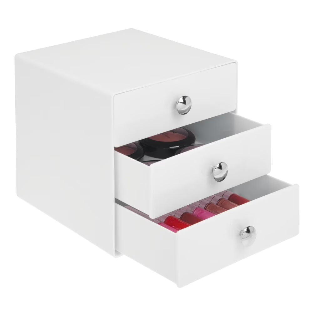 Bpa-Free Plastic 3-Drawer Vanity Organizer - 6.5" X 6.5" X 6.5", Pink